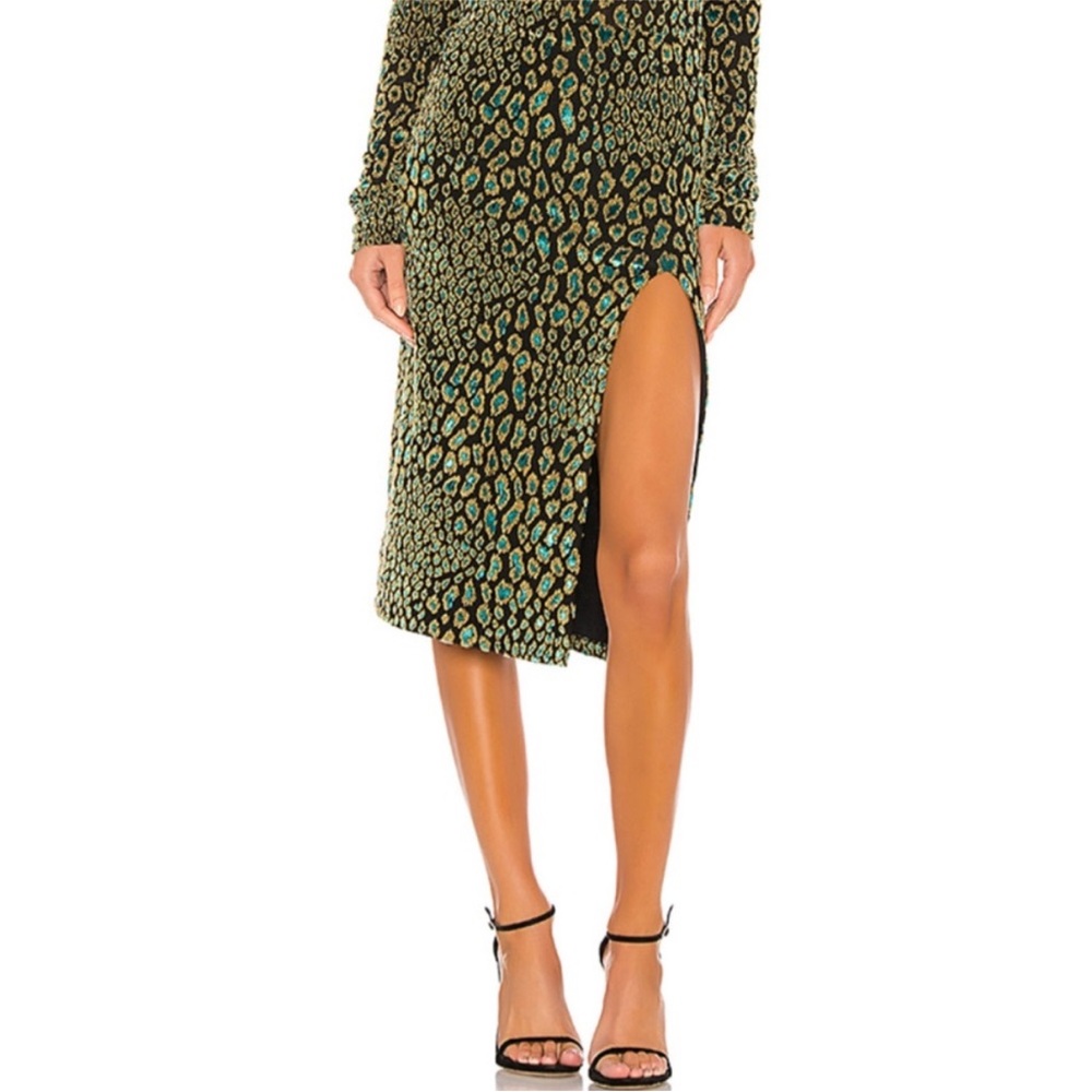 Caroline Constas | metallic Leopard Print Midi Skirt